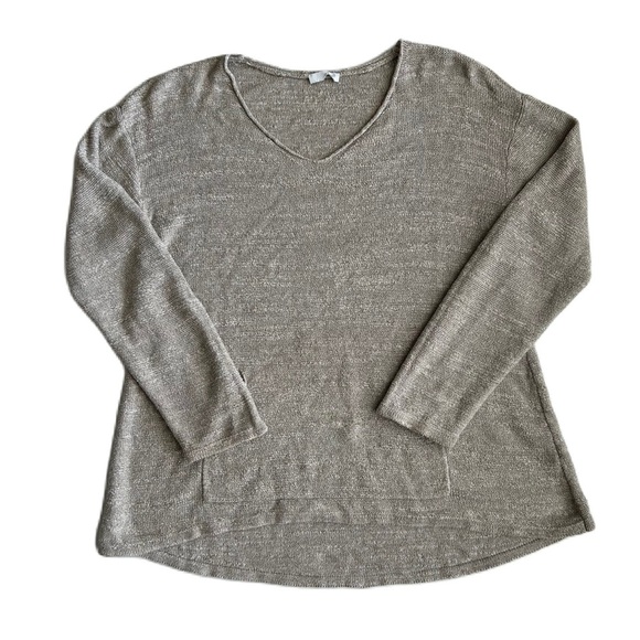 J. Jill Pure Jill Women’s Tan 100% Cotton V-Neck Sweater with Front Pouch Pocket - Picture 1 of 12